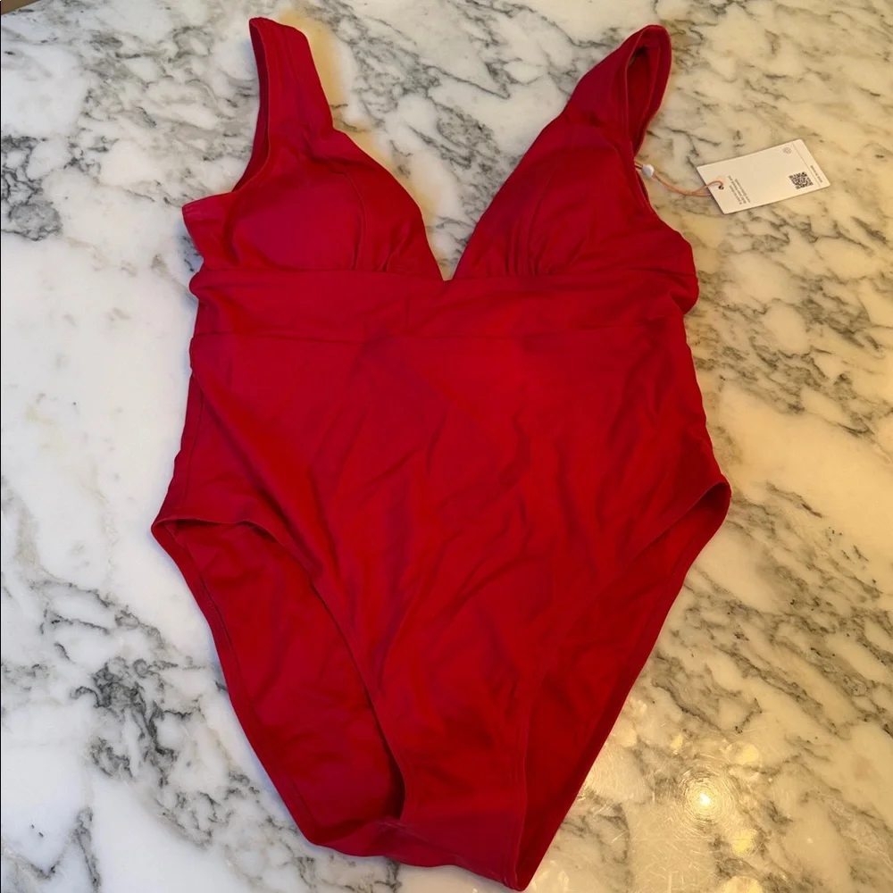 NWT Quince Cherry Red Women’s Italian Plunge One-Piece Swimsuit Sz XS S M L 🍒 - Picture 7 of 13